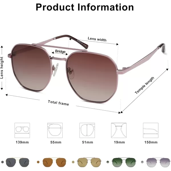 imageSOJOS Classic Square Aviator Sunglasses for Women Men Retro Hexagon UV400 Protection Shades SJ1222PinkPinkish Brown