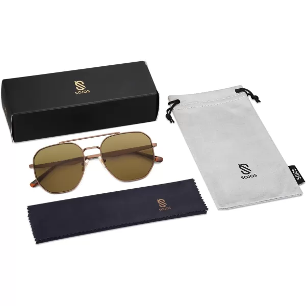 imageSOJOS Classic Square Aviator Sunglasses for Women Men Retro Hexagon UV400 Protection Shades SJ1222Shiny BrownLight Brown