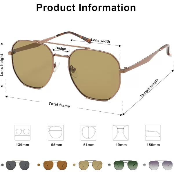 imageSOJOS Classic Square Aviator Sunglasses for Women Men Retro Hexagon UV400 Protection Shades SJ1222Shiny BrownLight Brown