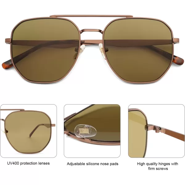 imageSOJOS Classic Square Aviator Sunglasses for Women Men Retro Hexagon UV400 Protection Shades SJ1222Shiny BrownLight Brown