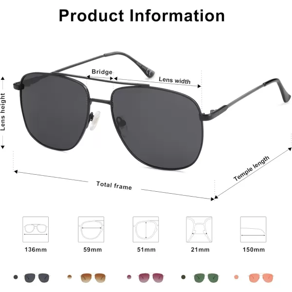 imageSOJOS Polarized Aviator Sunglasses Womens Men Oversized Trendy Designer Shades SJ1218Bright Black