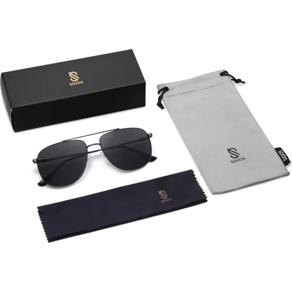 imageSOJOS Polarized Aviator Sunglasses Womens Men Oversized Trendy Designer Shades SJ1218Bright Black