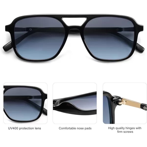 imageSOJOS Retro Aviator Sunglasses for Women MenTrendy Rectangle Womens Mens Shades Sun Glasses SJ2202Black FrameBlue Grading Lens