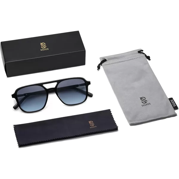 imageSOJOS Retro Aviator Sunglasses for Women MenTrendy Rectangle Womens Mens Shades Sun Glasses SJ2202Black FrameBlue Grading Lens