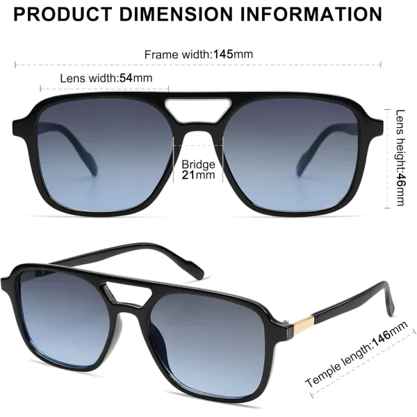 imageSOJOS Retro Aviator Sunglasses for Women MenTrendy Rectangle Womens Mens Shades Sun Glasses SJ2202Black FrameBlue Grading Lens
