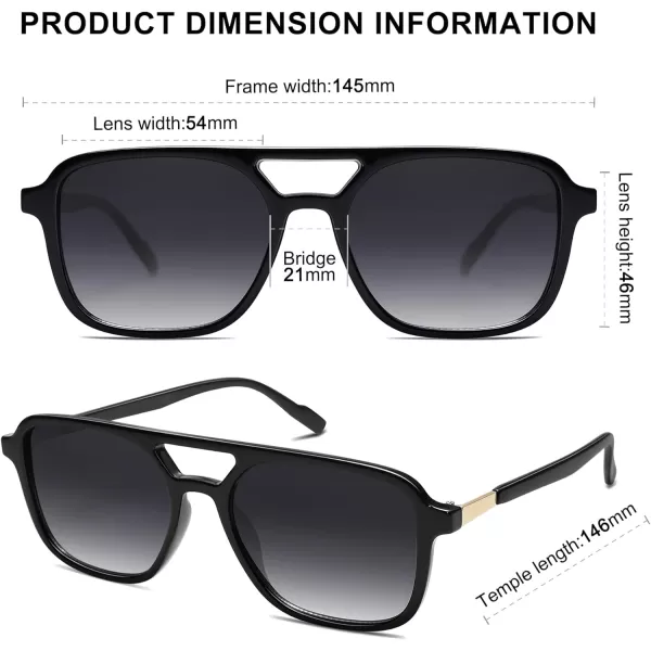 imageSOJOS Retro Aviator Sunglasses for Women MenTrendy Rectangle Womens Mens Shades Sun Glasses SJ2202Black FrameGrey Grading Lens