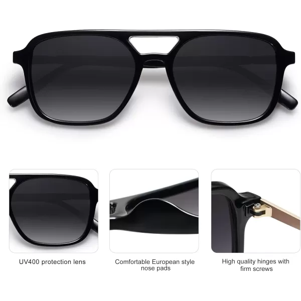 imageSOJOS Retro Aviator Sunglasses for Women MenTrendy Rectangle Womens Mens Shades Sun Glasses SJ2202Black FrameGrey Grading Lens