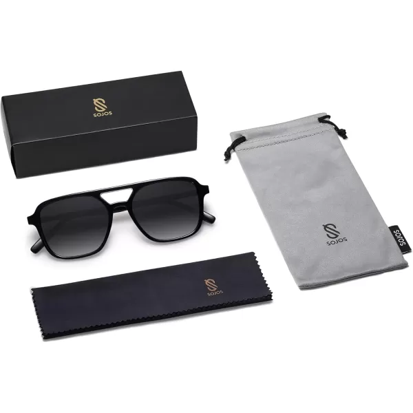 imageSOJOS Retro Aviator Sunglasses for Women MenTrendy Rectangle Womens Mens Shades Sun Glasses SJ2202Black FrameGrey Grading Lens