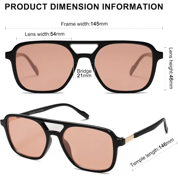 imageSOJOS Retro Aviator Sunglasses for Women MenTrendy Rectangle Womens Mens Shades Sun Glasses SJ2202Black FrameLight Orange Red Lens