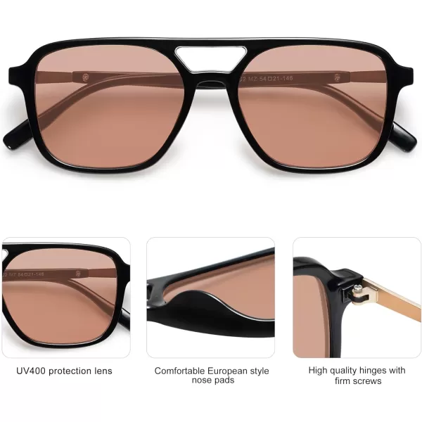 imageSOJOS Retro Aviator Sunglasses for Women MenTrendy Rectangle Womens Mens Shades Sun Glasses SJ2202Black FrameLight Orange Red Lens