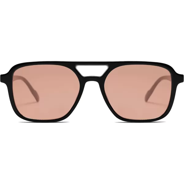 imageSOJOS Retro Aviator Sunglasses for Women MenTrendy Rectangle Womens Mens Shades Sun Glasses SJ2202Black FrameLight Orange Red Lens