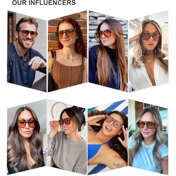 imageSOJOS Retro Aviator Sunglasses for Women MenTrendy Rectangle Womens Mens Shades Sun Glasses SJ2202Black FrameLight Orange Red Lens