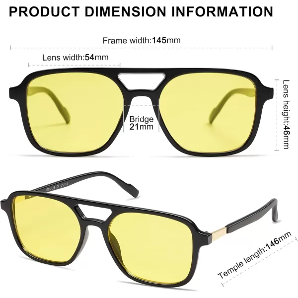 imageSOJOS Retro Aviator Sunglasses for Women MenTrendy Rectangle Womens Mens Shades Sun Glasses SJ2202Black FrameYellow Lens