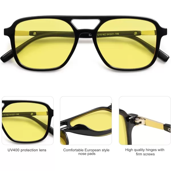 imageSOJOS Retro Aviator Sunglasses for Women MenTrendy Rectangle Womens Mens Shades Sun Glasses SJ2202Black FrameYellow Lens