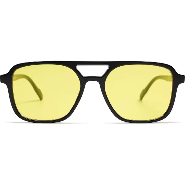 imageSOJOS Retro Aviator Sunglasses for Women MenTrendy Rectangle Womens Mens Shades Sun Glasses SJ2202Black FrameYellow Lens