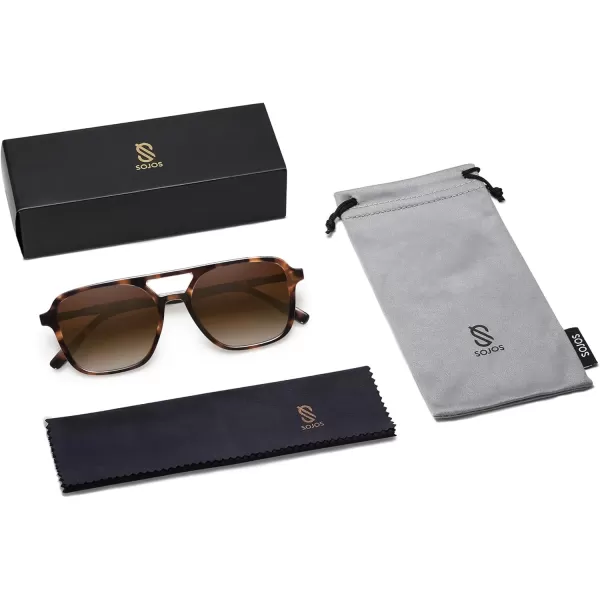 imageSOJOS Retro Aviator Sunglasses for Women MenTrendy Rectangle Womens Mens Shades Sun Glasses SJ2202Brown Tortoise FrameBrown Grading Lens