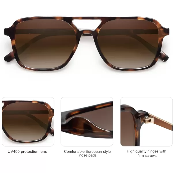 imageSOJOS Retro Aviator Sunglasses for Women MenTrendy Rectangle Womens Mens Shades Sun Glasses SJ2202Brown Tortoise FrameBrown Grading Lens