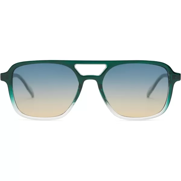 imageSOJOS Retro Aviator Sunglasses for Women MenTrendy Rectangle Womens Mens Shades Sun Glasses SJ2202Green Grading FrameGrey Lens