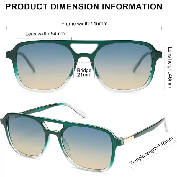imageSOJOS Retro Aviator Sunglasses for Women MenTrendy Rectangle Womens Mens Shades Sun Glasses SJ2202Green Grading FrameGrey Lens