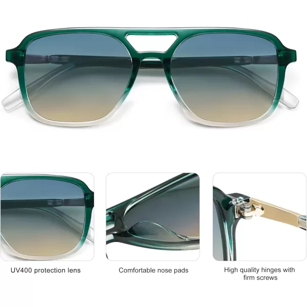 imageSOJOS Retro Aviator Sunglasses for Women MenTrendy Rectangle Womens Mens Shades Sun Glasses SJ2202Green Grading FrameGrey Lens