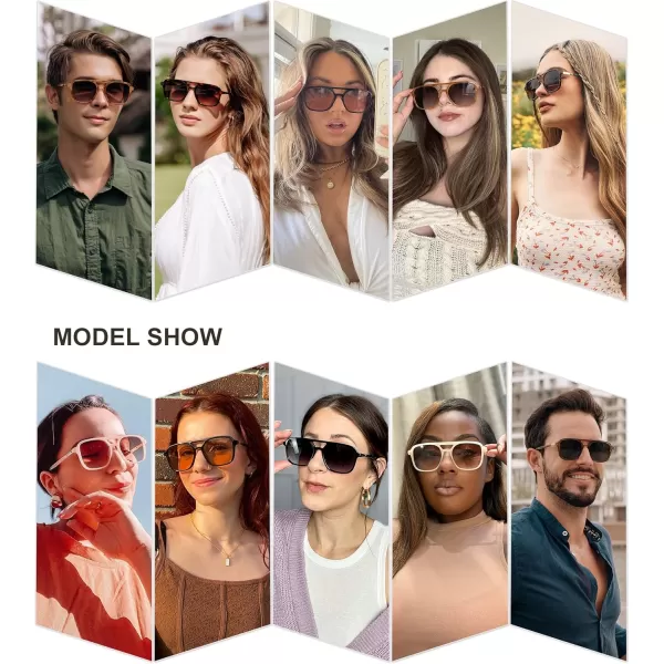imageSOJOS Retro Aviator Sunglasses for Women MenTrendy Rectangle Womens Mens Shades Sun Glasses SJ2202Green Grading FrameGrey Lens