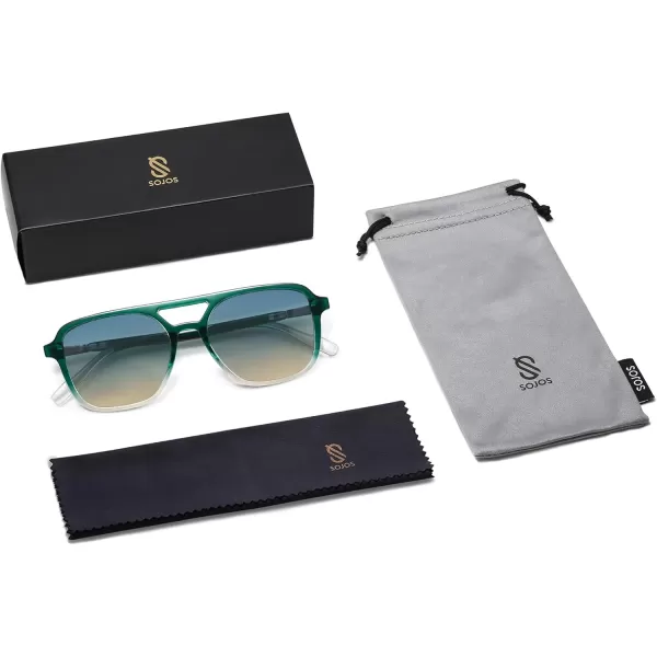 imageSOJOS Retro Aviator Sunglasses for Women MenTrendy Rectangle Womens Mens Shades Sun Glasses SJ2202Green Grading FrameGrey Lens