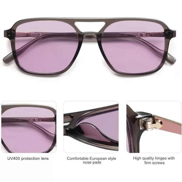 imageSOJOS Retro Aviator Sunglasses for Women MenTrendy Rectangle Womens Mens Shades Sun Glasses SJ2202Grey FramePurple Lens