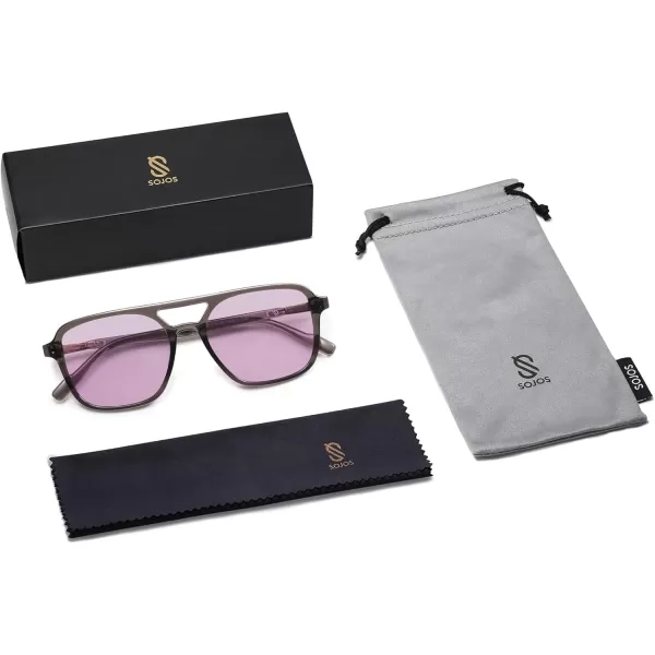 imageSOJOS Retro Aviator Sunglasses for Women MenTrendy Rectangle Womens Mens Shades Sun Glasses SJ2202Grey FramePurple Lens