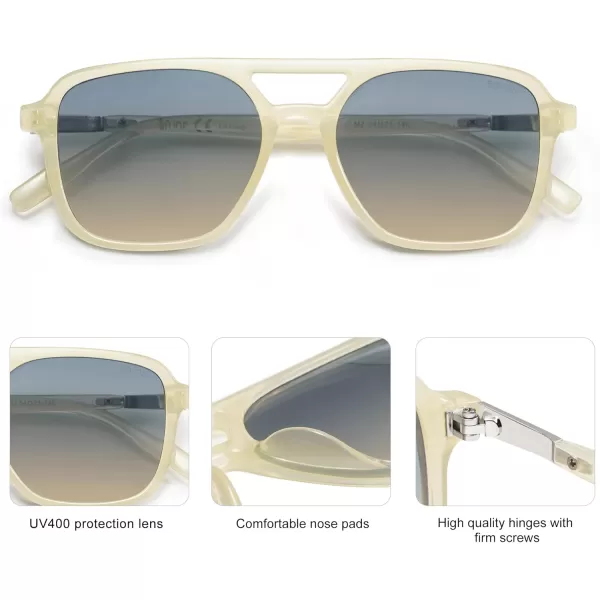imageSOJOS Retro Aviator Sunglasses for Women MenTrendy Rectangle Womens Mens Shades Sun Glasses SJ2202Light Milky Yellow FrameBlue Grading Lens