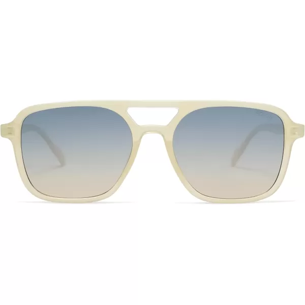 imageSOJOS Retro Aviator Sunglasses for Women MenTrendy Rectangle Womens Mens Shades Sun Glasses SJ2202Light Milky Yellow FrameBlue Grading Lens
