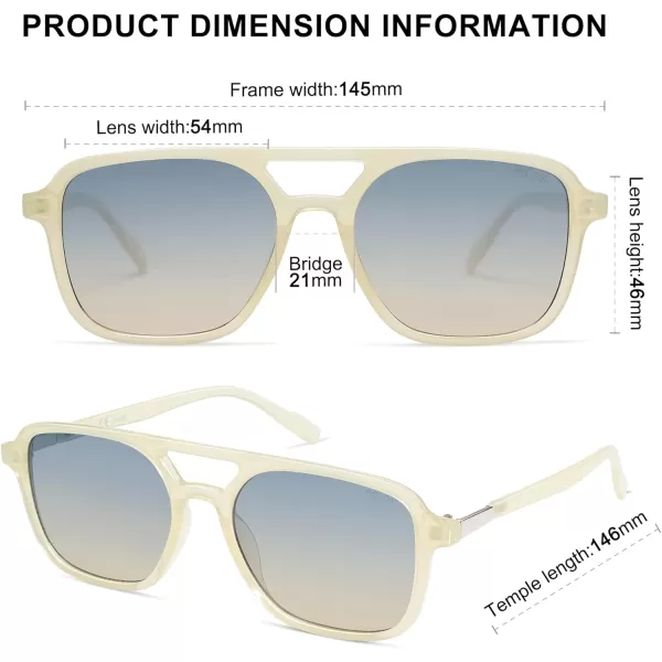 imageSOJOS Retro Aviator Sunglasses for Women MenTrendy Rectangle Womens Mens Shades Sun Glasses SJ2202Light Milky Yellow FrameBlue Grading Lens