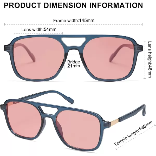 imageSOJOS Retro Aviator Sunglasses for Women MenTrendy Rectangle Womens Mens Shades Sun Glasses SJ2202Milky Blue FrameRed Lens