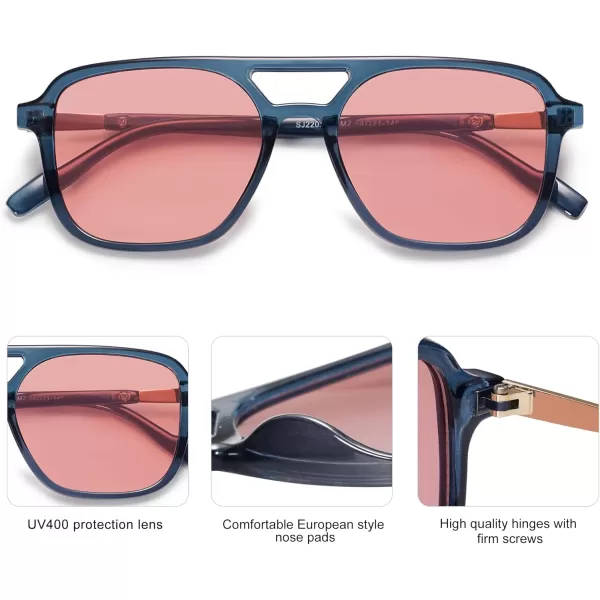 imageSOJOS Retro Aviator Sunglasses for Women MenTrendy Rectangle Womens Mens Shades Sun Glasses SJ2202Milky Blue FrameRed Lens
