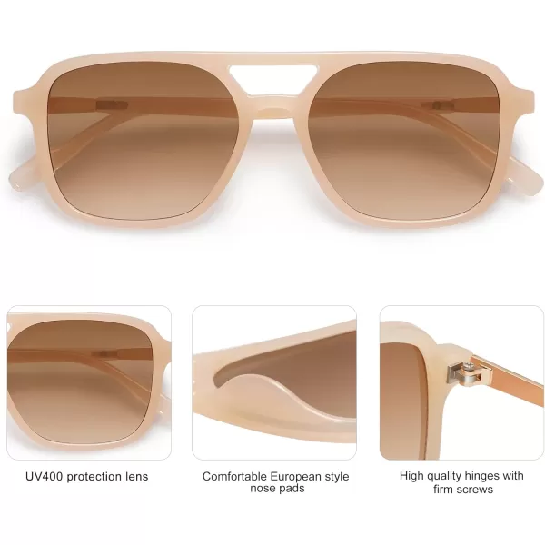 imageSOJOS Retro Aviator Sunglasses for Women MenTrendy Rectangle Womens Mens Shades Sun Glasses SJ2202Milky Cream FrameBrown Grading Lens