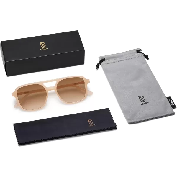 imageSOJOS Retro Aviator Sunglasses for Women MenTrendy Rectangle Womens Mens Shades Sun Glasses SJ2202Milky Cream FrameBrown Grading Lens