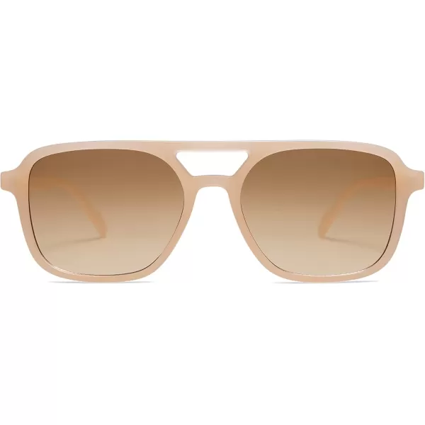 imageSOJOS Retro Aviator Sunglasses for Women MenTrendy Rectangle Womens Mens Shades Sun Glasses SJ2202Milky Cream FrameBrown Grading Lens