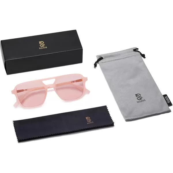 imageSOJOS Retro Aviator Sunglasses for Women MenTrendy Rectangle Womens Mens Shades Sun Glasses SJ2202Milky Pink FrameLight Pink Lens