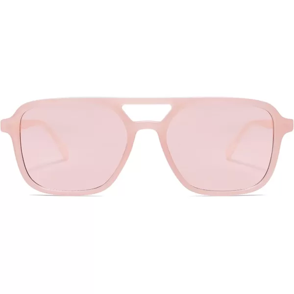 imageSOJOS Retro Aviator Sunglasses for Women MenTrendy Rectangle Womens Mens Shades Sun Glasses SJ2202Milky Pink FrameLight Pink Lens