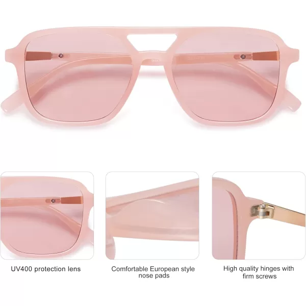 imageSOJOS Retro Aviator Sunglasses for Women MenTrendy Rectangle Womens Mens Shades Sun Glasses SJ2202Milky Pink FrameLight Pink Lens