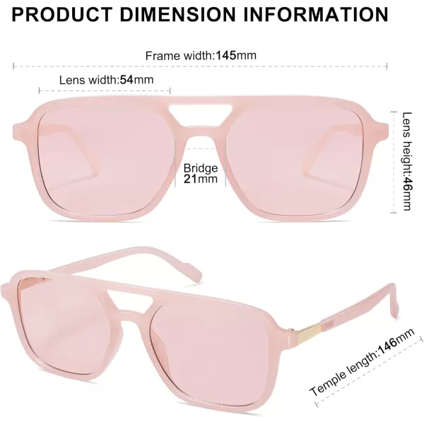 imageSOJOS Retro Aviator Sunglasses for Women MenTrendy Rectangle Womens Mens Shades Sun Glasses SJ2202Milky Pink FrameLight Pink Lens