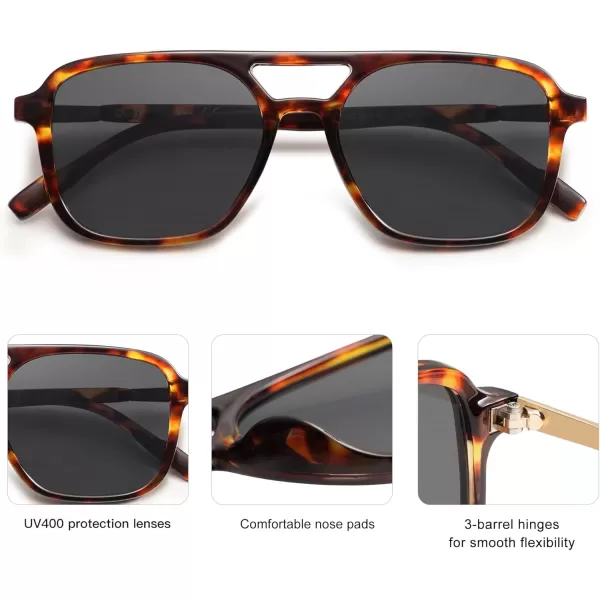 imageSOJOS Retro Aviator Sunglasses for Women MenTrendy Rectangle Womens Mens Shades Sun Glasses SJ2202Tortoise FrameGrey Lens