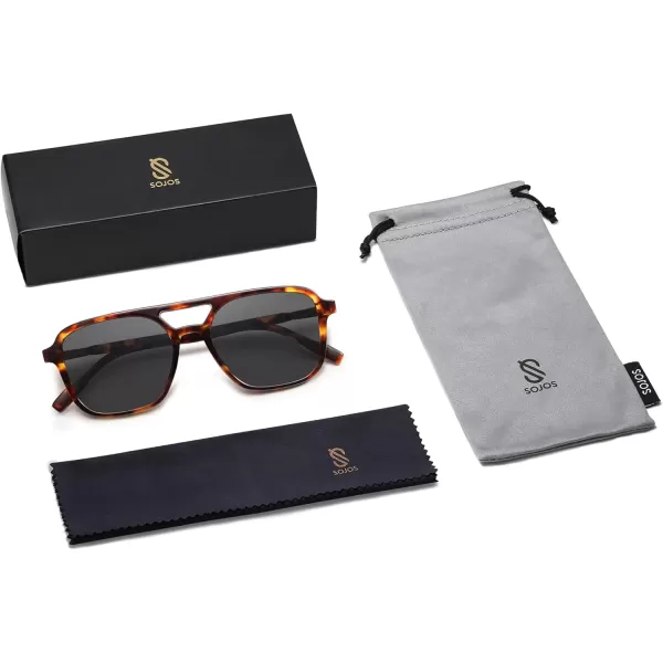 imageSOJOS Retro Aviator Sunglasses for Women MenTrendy Rectangle Womens Mens Shades Sun Glasses SJ2202Tortoise FrameGrey Lens