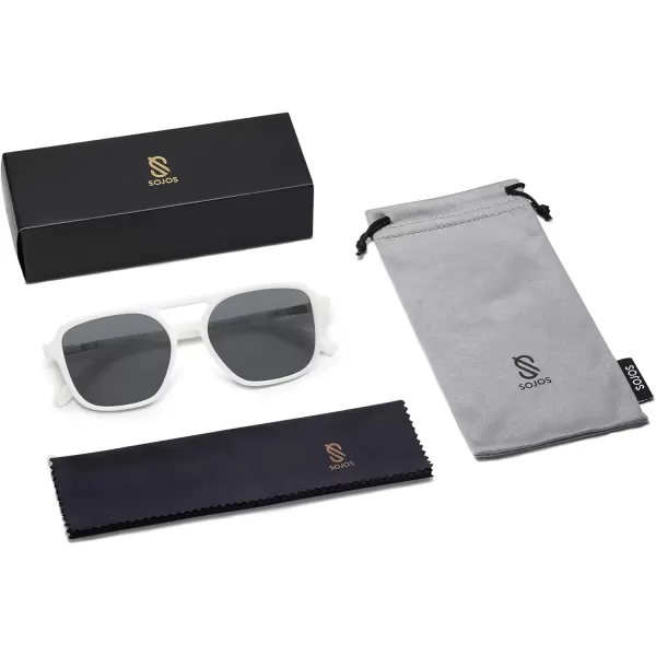 imageSOJOS Retro Aviator Sunglasses for Women MenTrendy Rectangle Womens Mens Shades Sun Glasses SJ2202White FrameGrey Lens