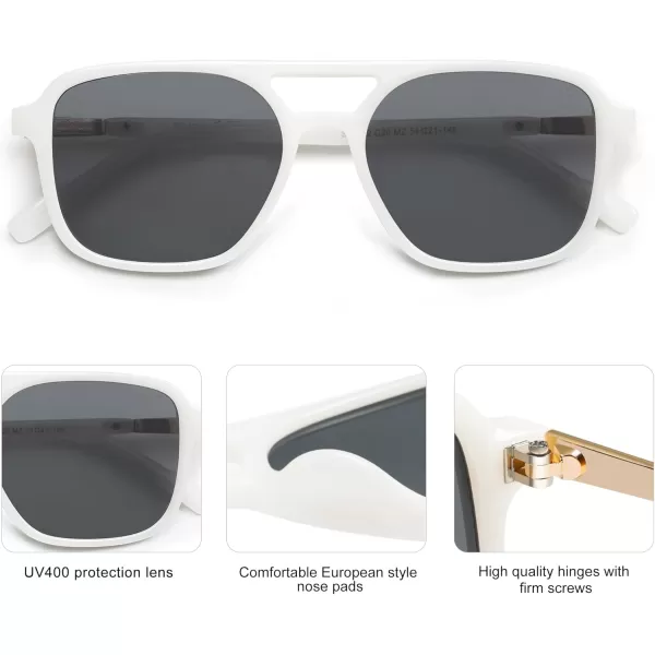imageSOJOS Retro Aviator Sunglasses for Women MenTrendy Rectangle Womens Mens Shades Sun Glasses SJ2202White FrameGrey Lens