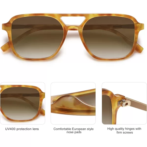 imageSOJOS Retro Aviator Sunglasses for Women MenTrendy Rectangle Womens Mens Shades Sun Glasses SJ2202Yellow Tortoise FrameGrey Green Grading Lens