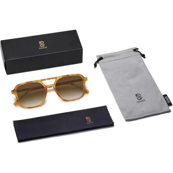 imageSOJOS Retro Aviator Sunglasses for Women MenTrendy Rectangle Womens Mens Shades Sun Glasses SJ2202Yellow Tortoise FrameGrey Green Grading Lens