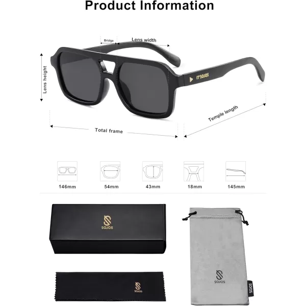 imageSOJOS Retro Aviator Sunglasses for Womens Mens Polarized Trendy Rectangle Designer Inspired Shades 80s 90s Sun Glasses SJ2342Black
