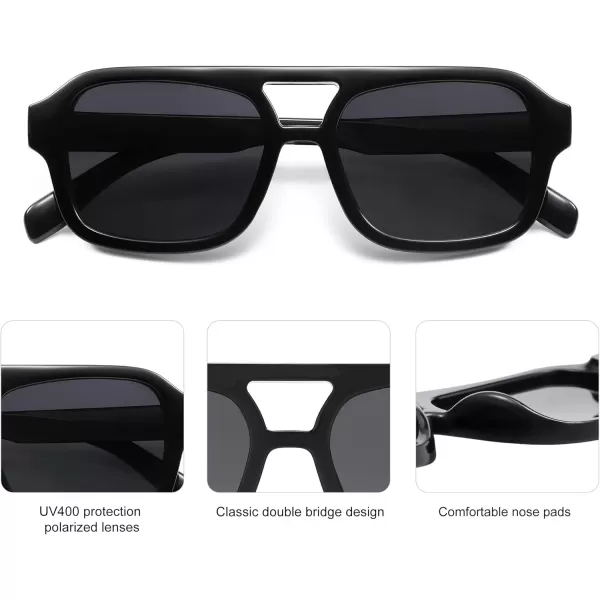 imageSOJOS Retro Aviator Sunglasses for Womens Mens Polarized Trendy Rectangle Designer Inspired Shades 80s 90s Sun Glasses SJ2342Black