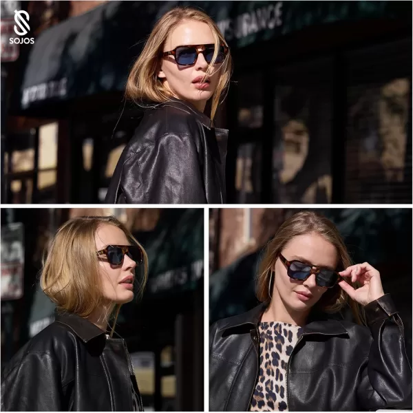 imageSOJOS Retro Aviator Sunglasses for Womens Mens Polarized Trendy Rectangle Designer Inspired Shades 80s 90s Sun Glasses SJ2342Blue