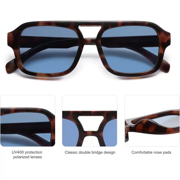 imageSOJOS Retro Aviator Sunglasses for Womens Mens Polarized Trendy Rectangle Designer Inspired Shades 80s 90s Sun Glasses SJ2342Blue